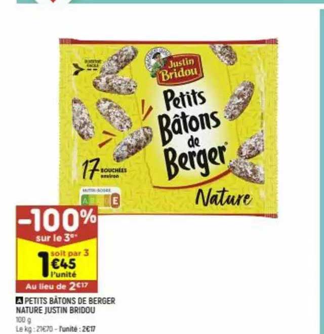 Petits Bâtons De Berger Nature Justin Bridou