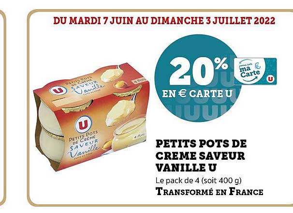 petits pots de crème saveur vanille U