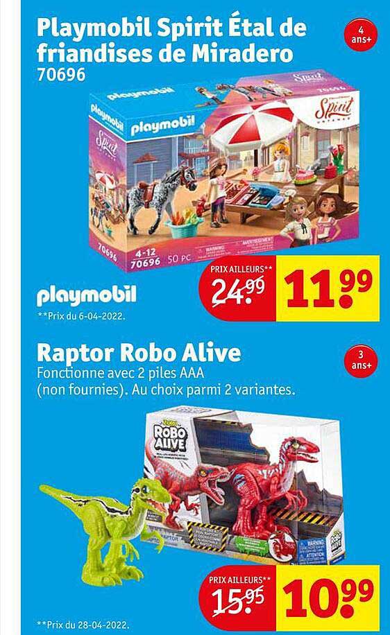 playmobil spirit étal de friandises de miradero, raptor robo alive
