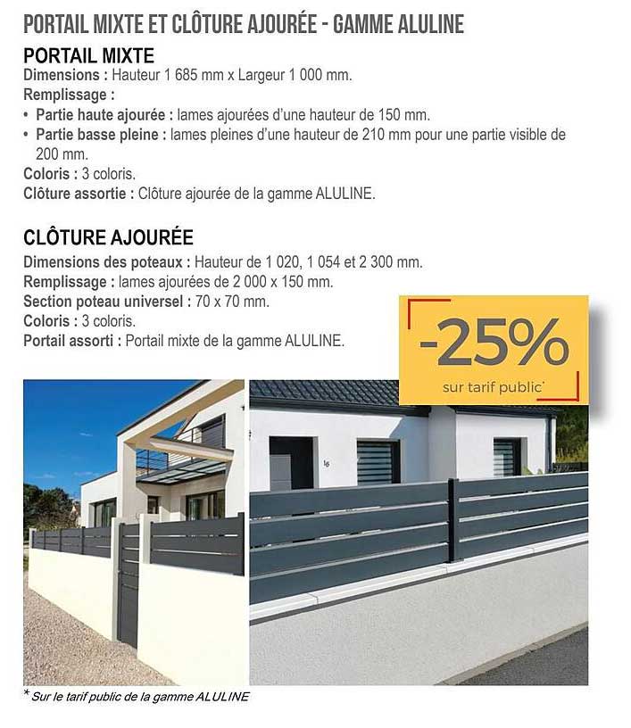 portail mixte et clôture ajourée - gamme aluline