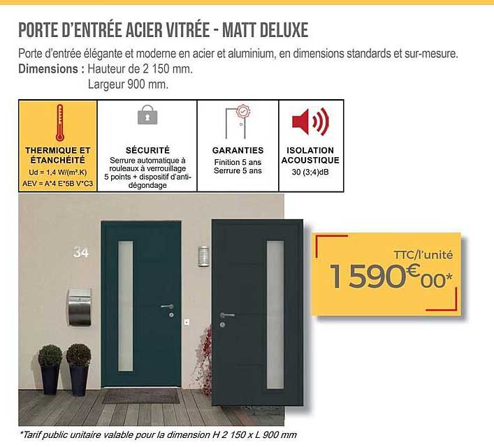 porte d'entrée acier vitrée - matt deluxe
