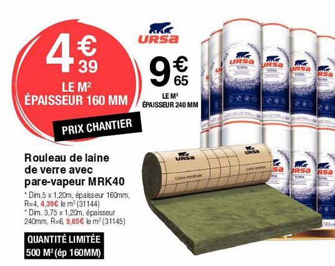rouleau de laine de verre avec pare-vapeur mrk40 ursa