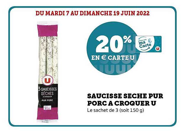 Saucisse Sèche Pur Porc à Croquer U