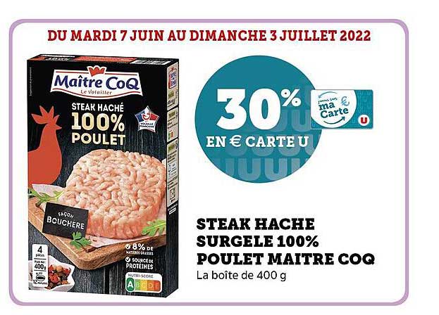steak haché surgelé 100% poulet maître coq