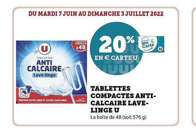 tablettes compactes anti-calcaire lave-linge U