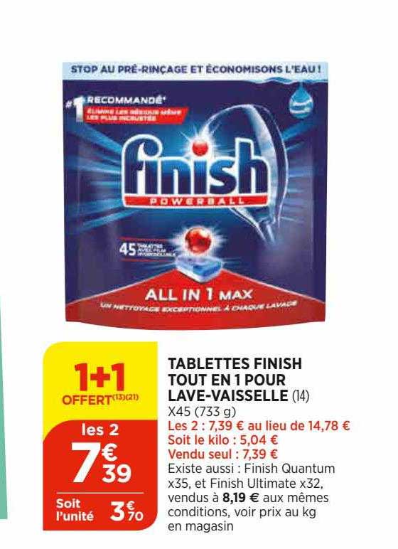 tablettes finish tout en 1 pour lave-vaisselle