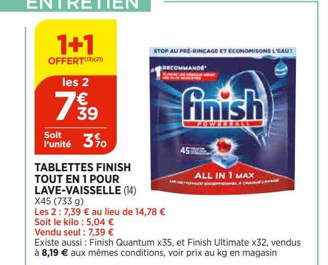tablettes finish tout en 1 pour lave-vaisselle