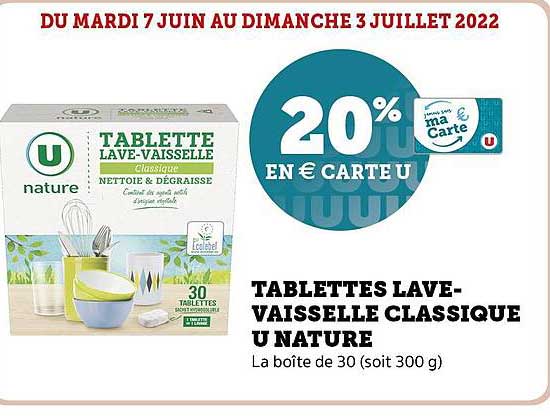 tablettes lave-vaisselle classique U nature