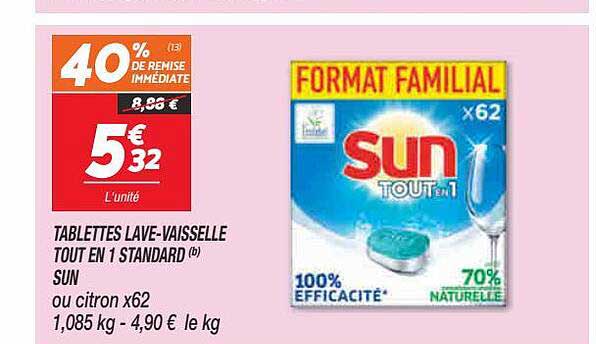 tablettes lave-vaisselle tout en 1 standard sun