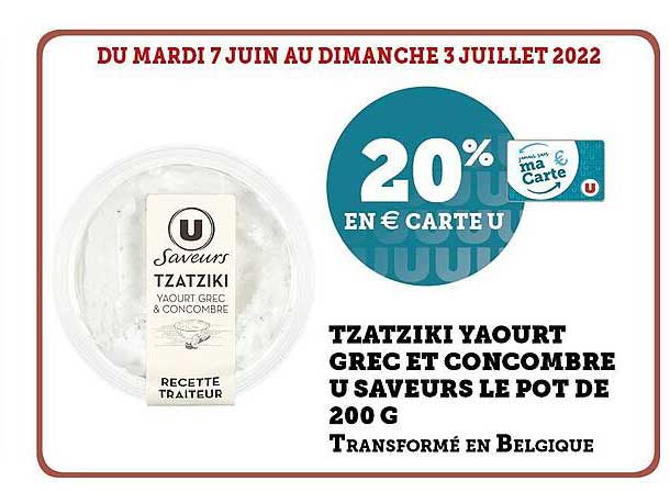 tzatziki yaourt grec et concombre u saveurs le pot de 200 g