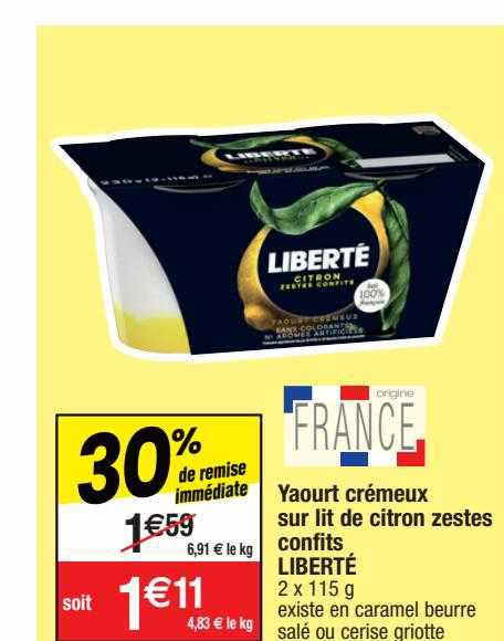 yaourt crémeux sur lit de citron zestes confits liberté
