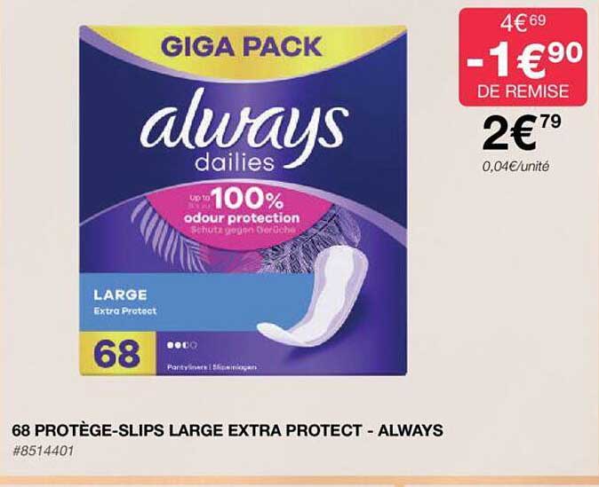 68 protège-slips large extra protect - always