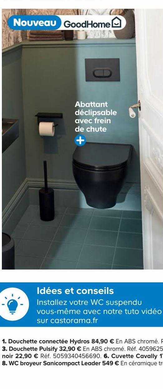 douchette connectée hydros, douchette pulsify, cuvette cavally, wc broyeur sanicompact leader