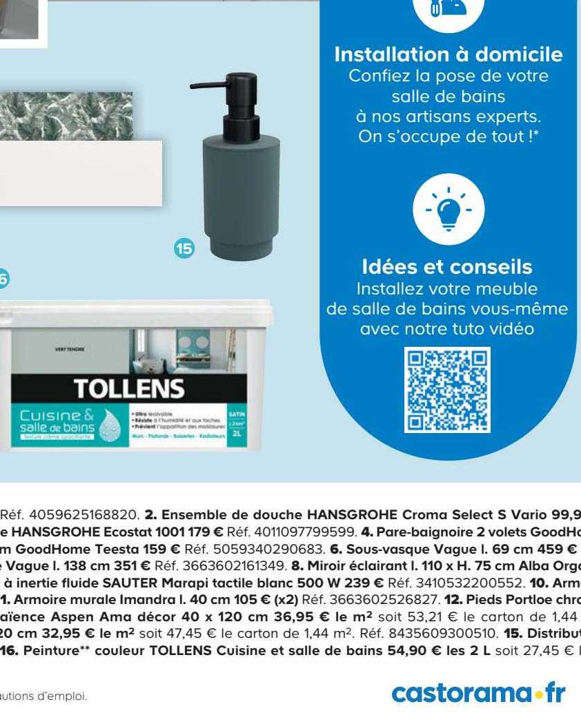 ensemble de douche hansgrohe croma select s vario, pare-baignoire 2 volets goodHome, sous-vasque vague l. 69 cm, miroir éclairant l. 110 x h. 75 cm alba, armoire murale imandra l. 40 cm