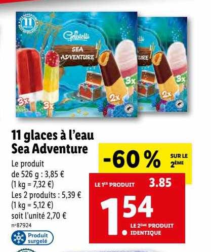 11 glaces à l'eau sea adventure