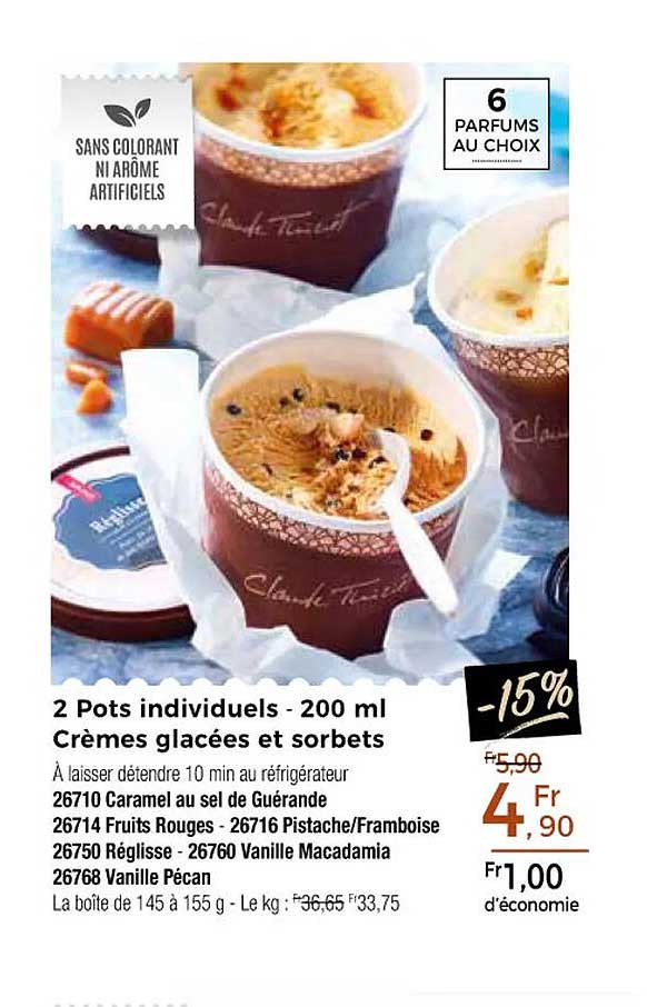 2 Pots Individuels - 200ml Crèmes Glacées Et Sorbets
