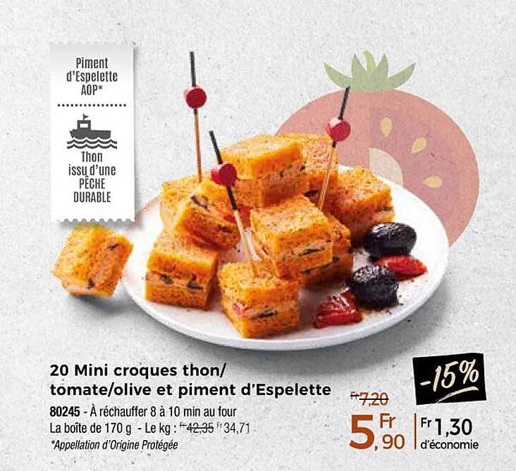 20 mini croques thon-tomate-olive et piment d'espelette
