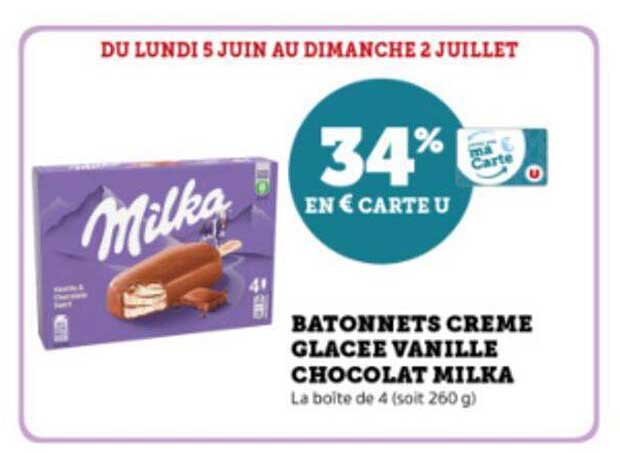 Bâtonnets Crème Glacée Vanille Chocolat Milka