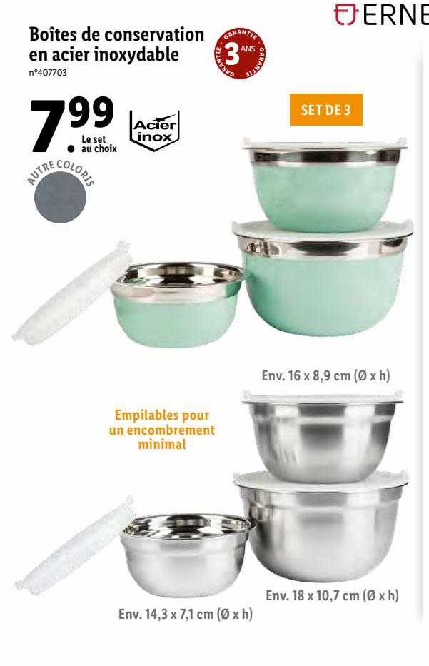 boîtes de conservation en acier inoxydable ernesto