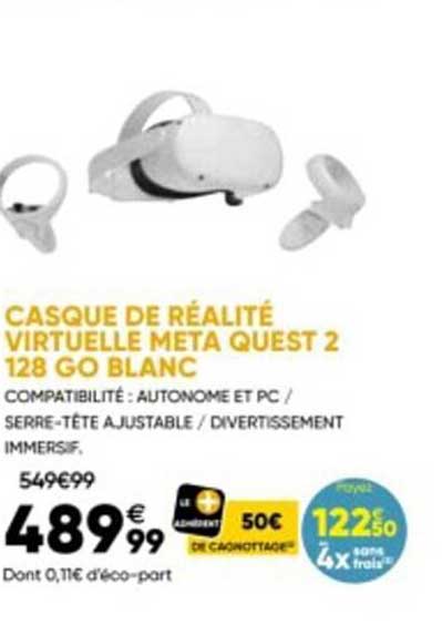 casque de réalité virtuelle meta quest 2 128 go blanc