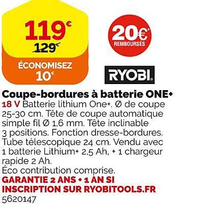 coupe-bordures à batterie one+ ryobi