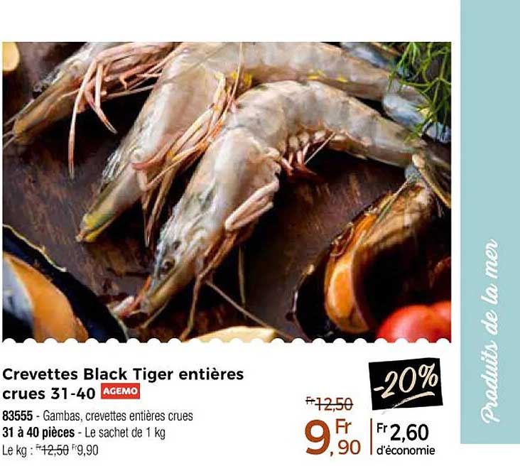 crevettes black tiger entières crues 31 - 40