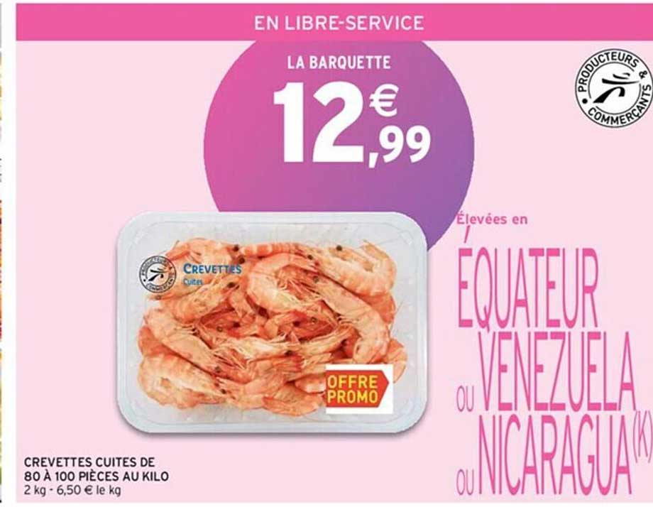 crevettes cuites de 80 à 100 pièces au kilo