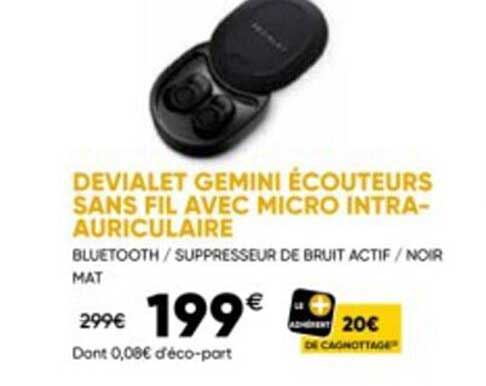 devialet gemini écouteurs sans fil avec micro intra-auriculaire