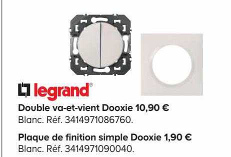 double va-et-vient dooxie legrand, plaque de finition simple dooxie legrand