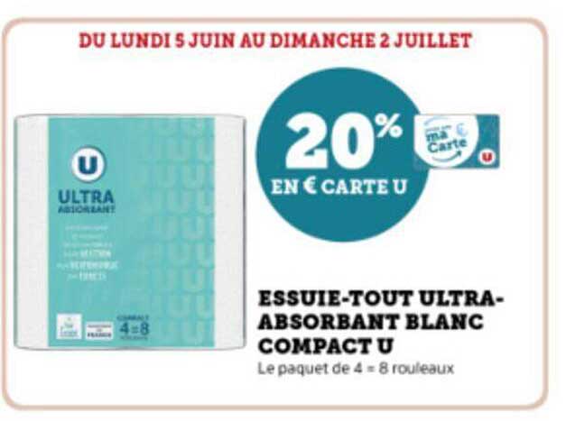 essuie-tout ultra-absorbant blanc compact u