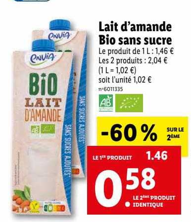 lait d'amande bio sans sucre envia