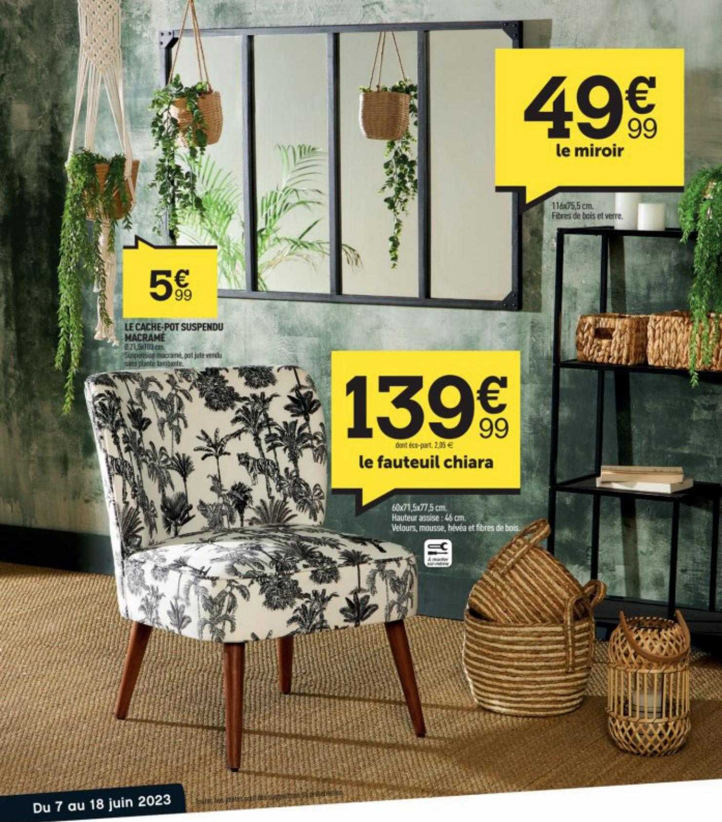 le cache-pot suspendu macramé, le fauteuil chiara, le miroir