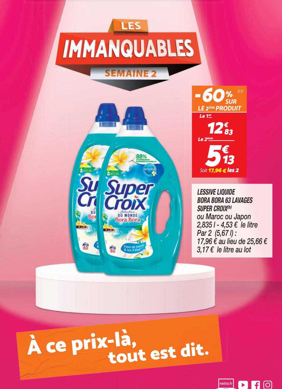 Lessive Liquide Bora Bora 63 Lavages Super Croix