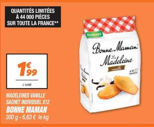 madeleines vanille sachet individuel x 12 bonne maman