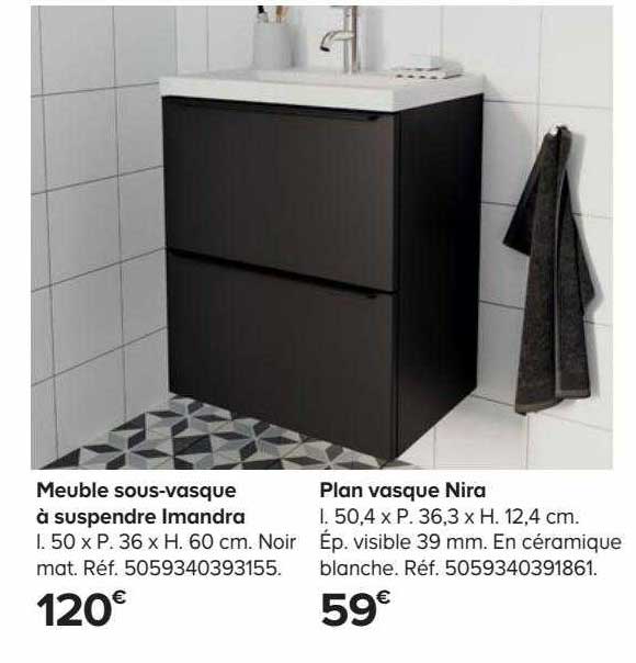 meuble sous-vasque à suspendre imandra, plan vasque nira