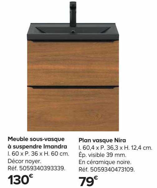 meuble sous-vasque à suspendre imandra, plan vasque nira
