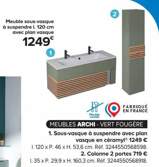 meuble sous-vasque à suspendre l. 120 cm avec plan vasque