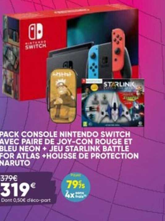 pack console nintendo switch avec paire de joy-con rouge et bleu néon + jeu starlink battle for atlas + housse de protection naruto