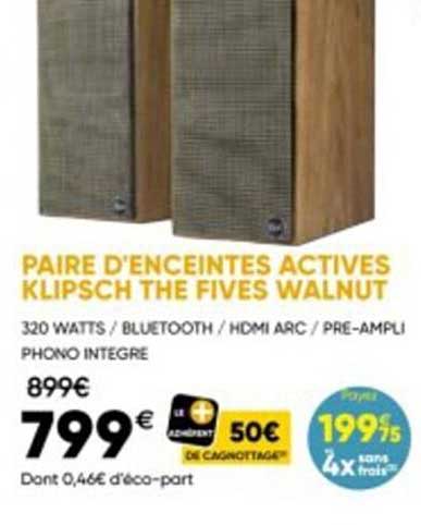 paire d'enceintes actives klipsch the fives walnut