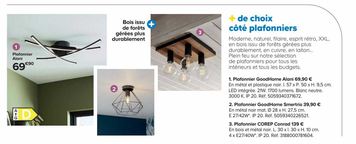 plafonnier goodHome alani, plafonnier goodHome smertrio, plafonnier corep conrad