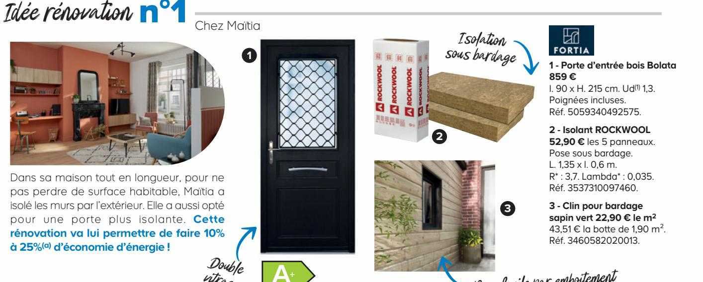 porte d'entrée bois bolata, isolant rockwool, clin pour bardage sapin vert