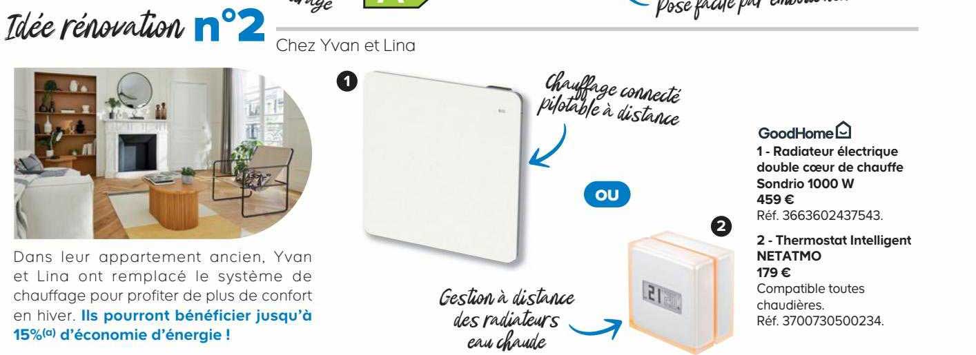 radiateur électrique double cœur de chauffe sondrio 1000w, thermostat intelligent netatmo