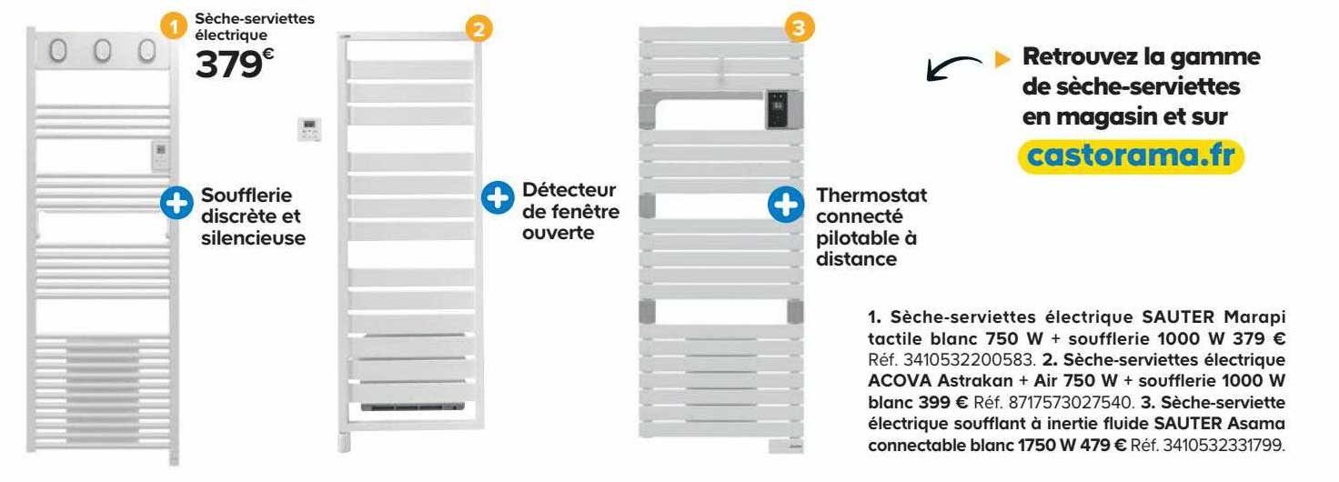 sèche-serviettes électrique sauteur marapi tactile blanc 750w + soufflerie 1000w, sèche-serviettes électrique acova astrakan + air 750w + soufflerie 1000w, sèche-serviette électrique soufflant