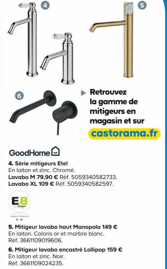 Série Mitigeurs Etel GoodHome, Mitigeur Lavabo Haut Manopola GoodHome, Mitigeur Lavabo Encastré Lollipop GoodHome