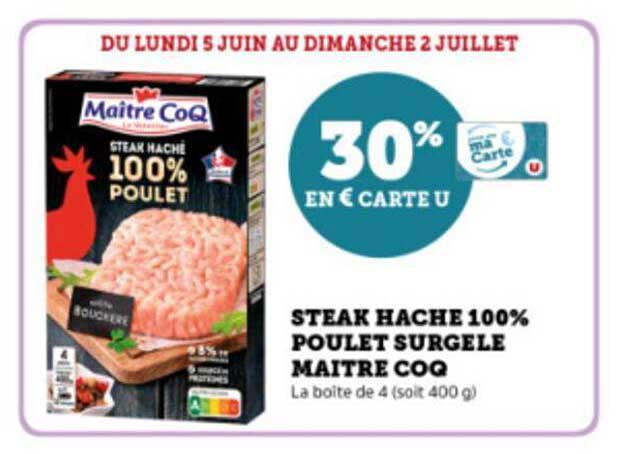 steak haché 100% poulet surgelé maître coq