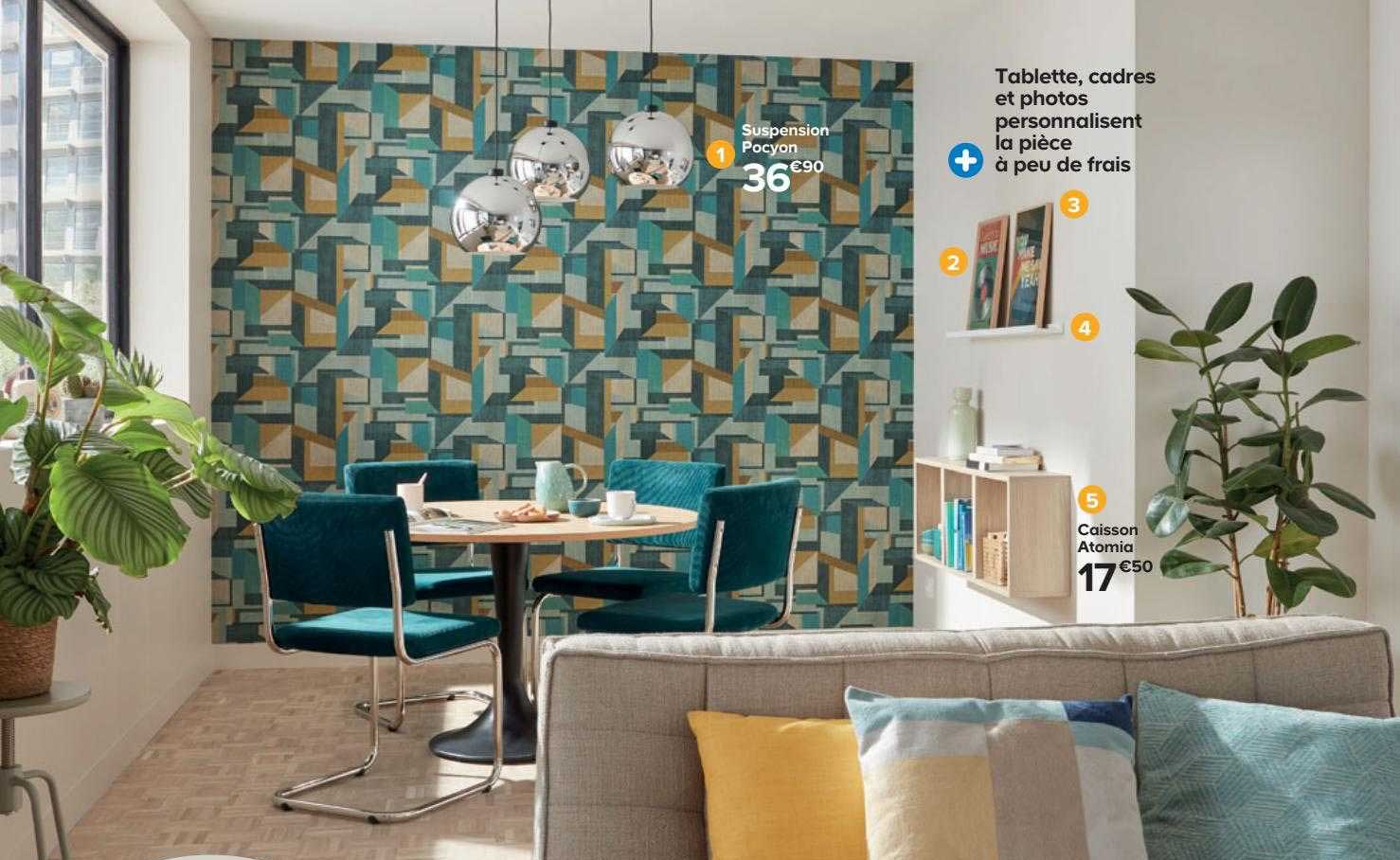 tablette, cadres et photos personnalisent la pièce à peu de frais, caisson atomia, suspension pocyon