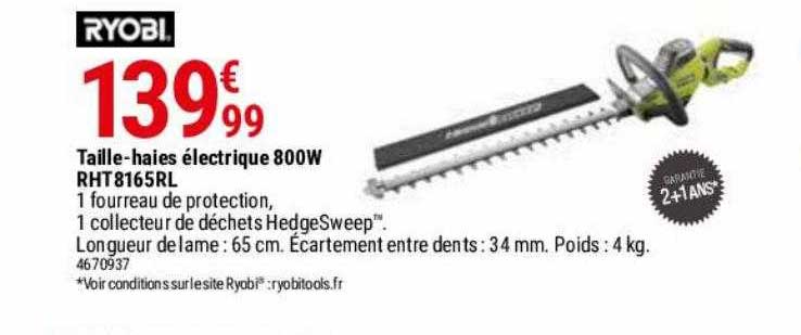 taille-haies électrique 800w rht8165rl ryobi