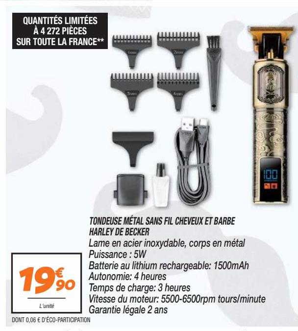 tondeuse métal sans fil cheveux et barbe harley de becker