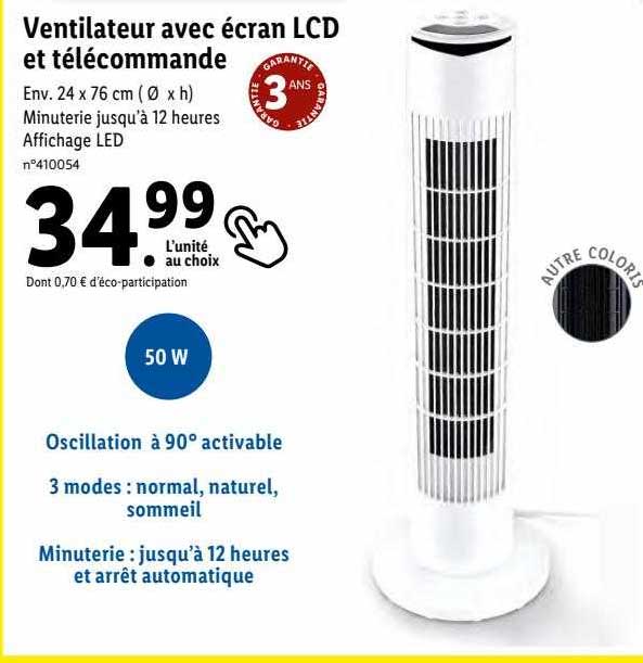 ventilateur avec écran lcd et télécommande