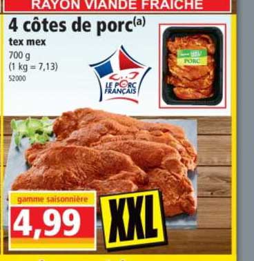 4 côtes de porc tex mex